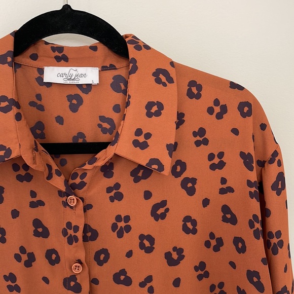 Carly Jean Los Angeles Lennox Leopard Print Rust Blouse - Size Large - Picture 4 of 7